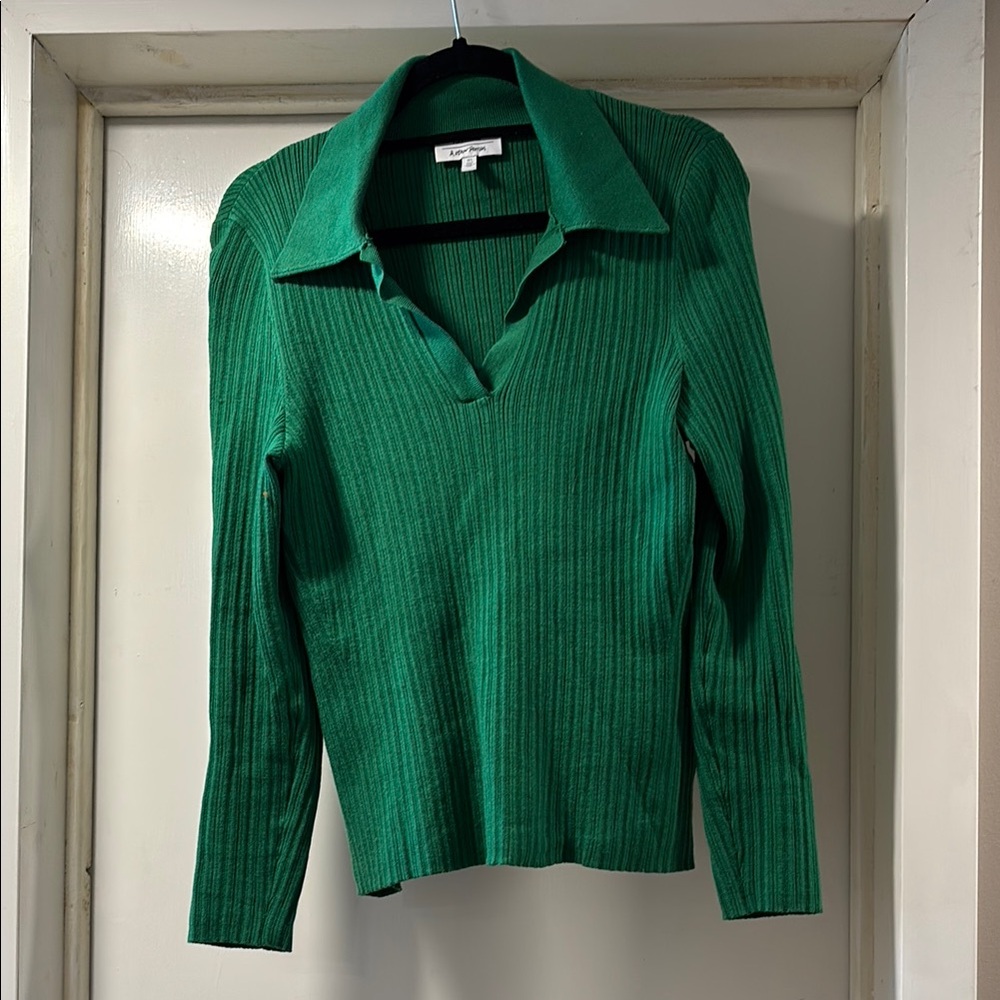 & Other Stories Green Ribbed Collared Shirt